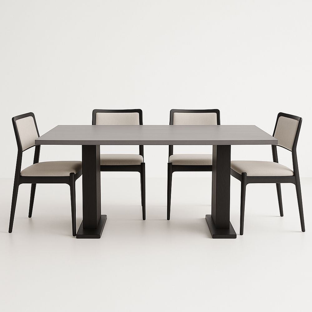 Ensemble de salle à manger 5 pièces bois placage tissu noir/gris