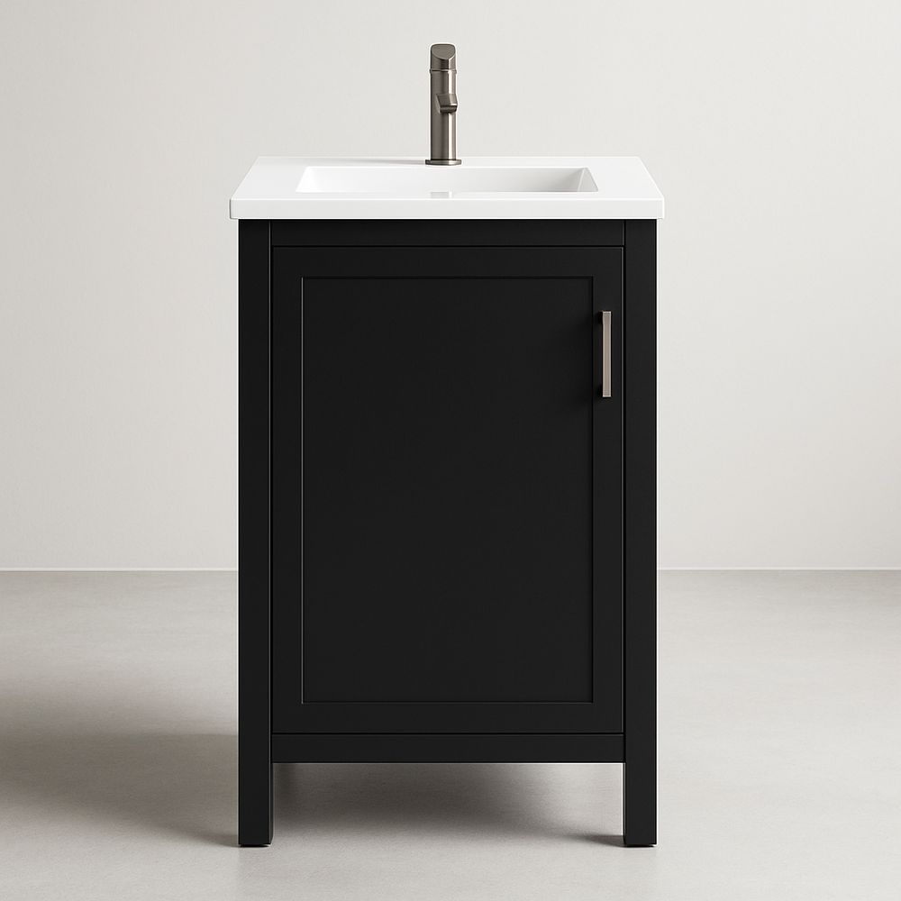 Meuble-lavabo MDF avec vasque en céramique 60x45x85cm Noir
