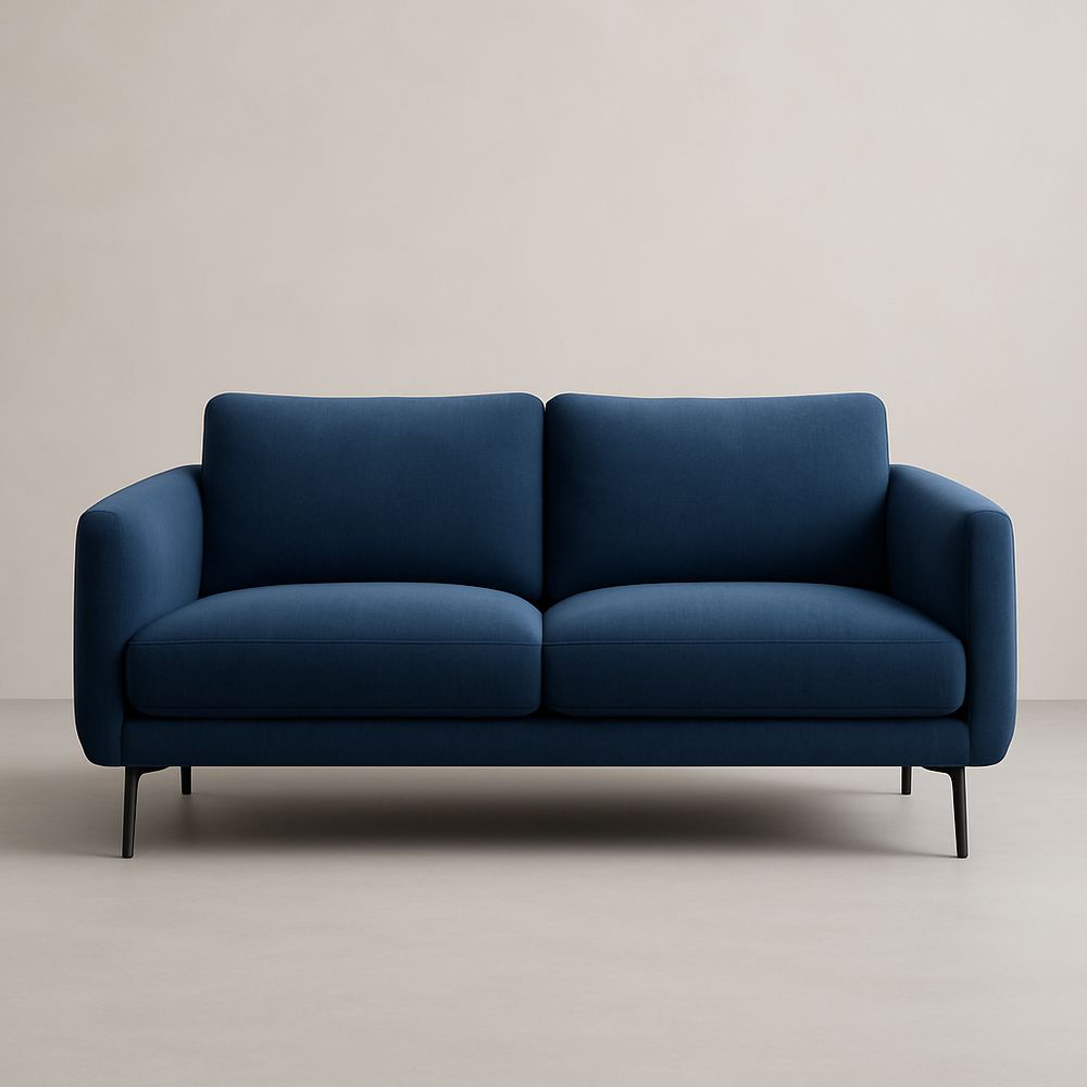 Canapé en Tissu Polyester Bleu avec Structure en Bois et Pieds en Acier