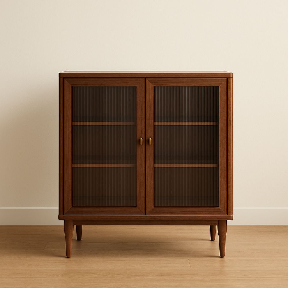 Buffet en bois avec portes vitrées en verre cannelé brun 80x100x40 cm