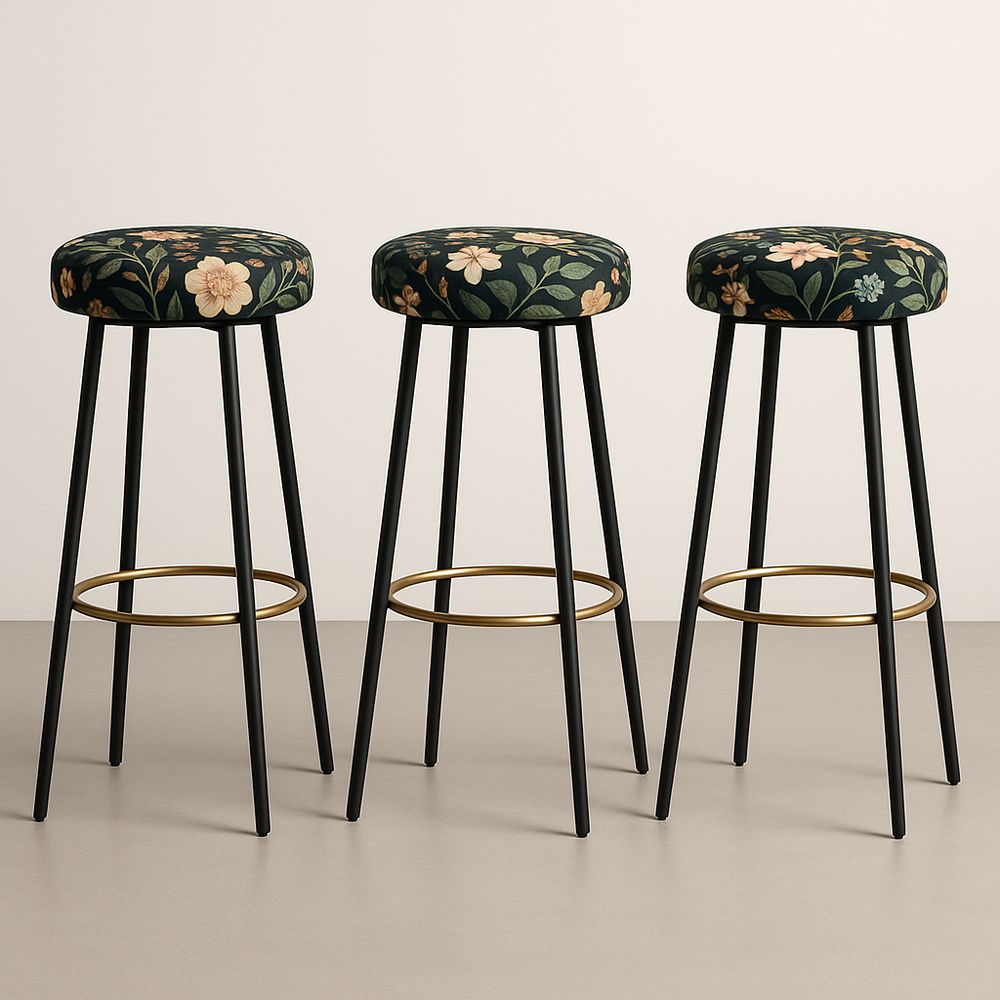 Tabourets de Bar en Tissu Floral et Métal Noir 75 cm