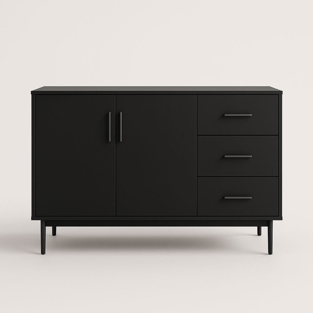 Buffet en bois MDF noir avec tiroirs et portes