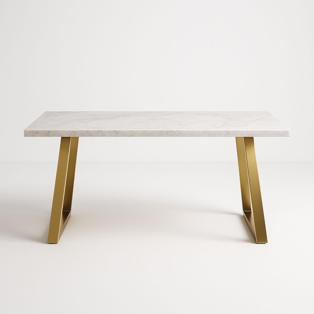Table en marbre blanc avec cadre en métal doré 200cm x 100cm x 75cm