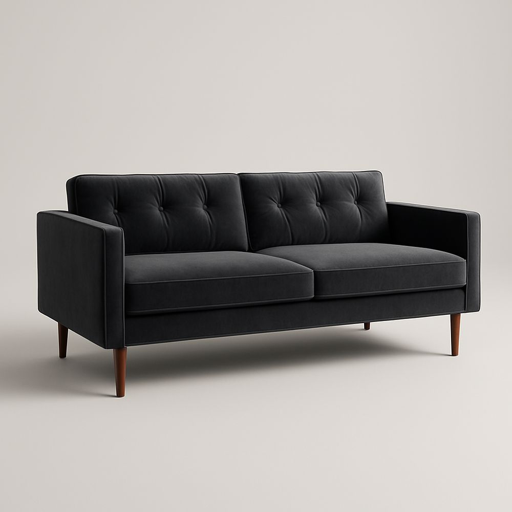 Canapé 3 places en velours noir et bois