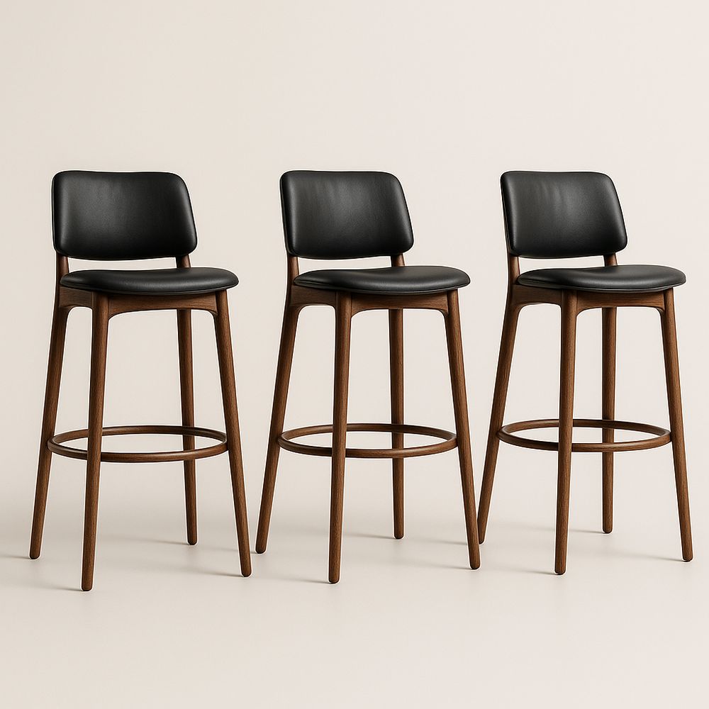Tabouret de Bar en Bois et Similicuir Noir Lot de 3