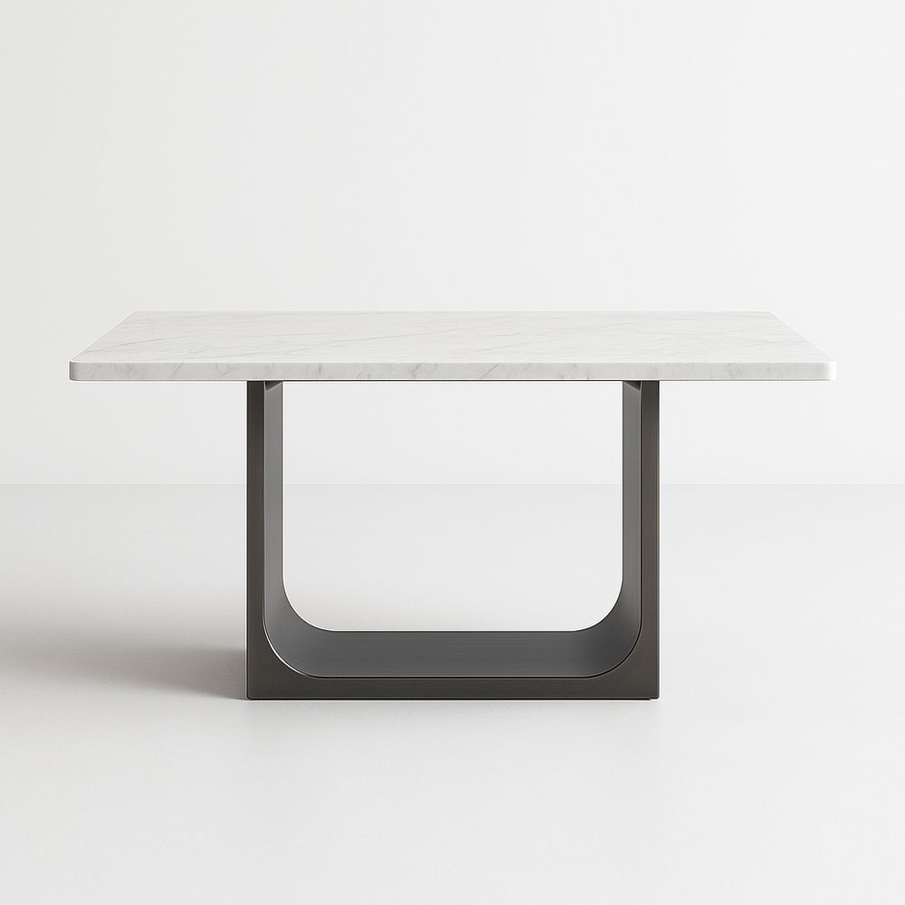 Table Rectangulaire en Marbre et Métal Blanc/Noir