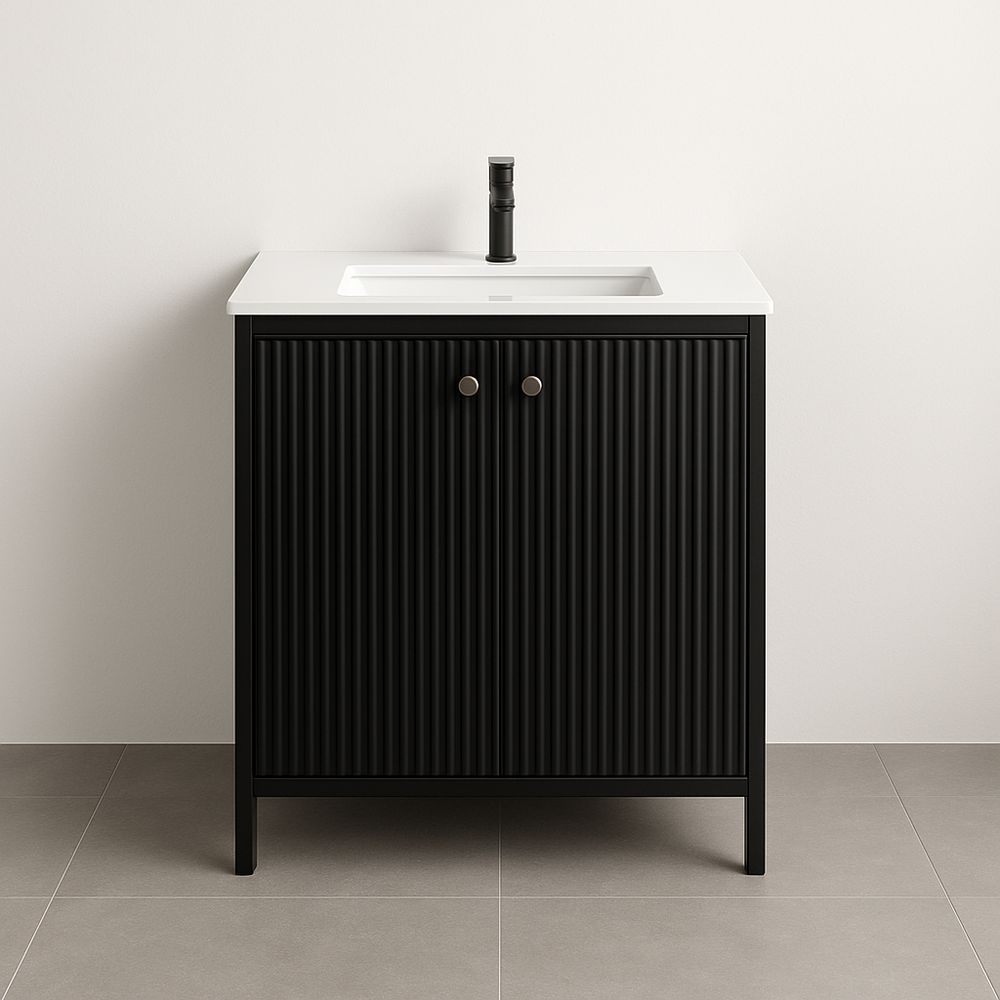 Meuble vasque salle de bain MDF avec lavabo en céramique 80x55x85 cm Noir et Blanc