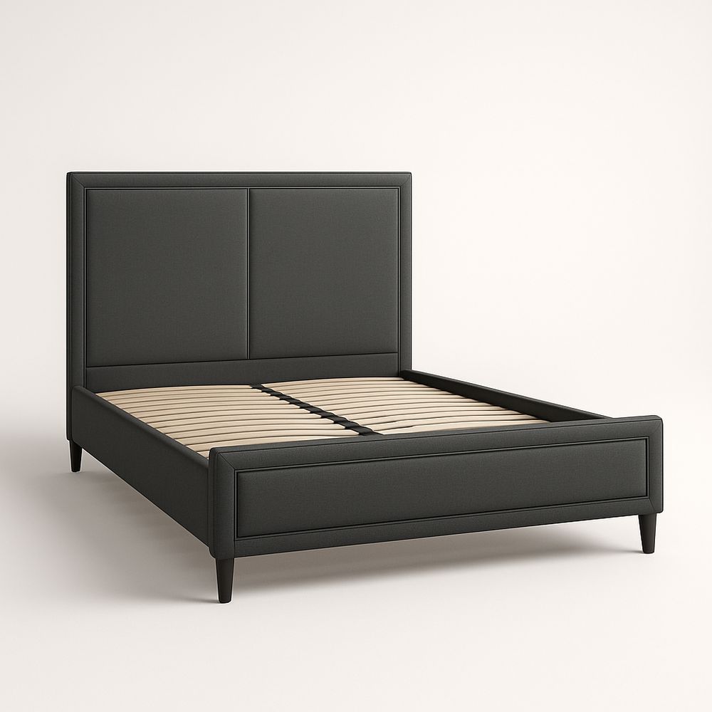 Lit double en polyester avec cadre en bois gris 200x140x120 cm