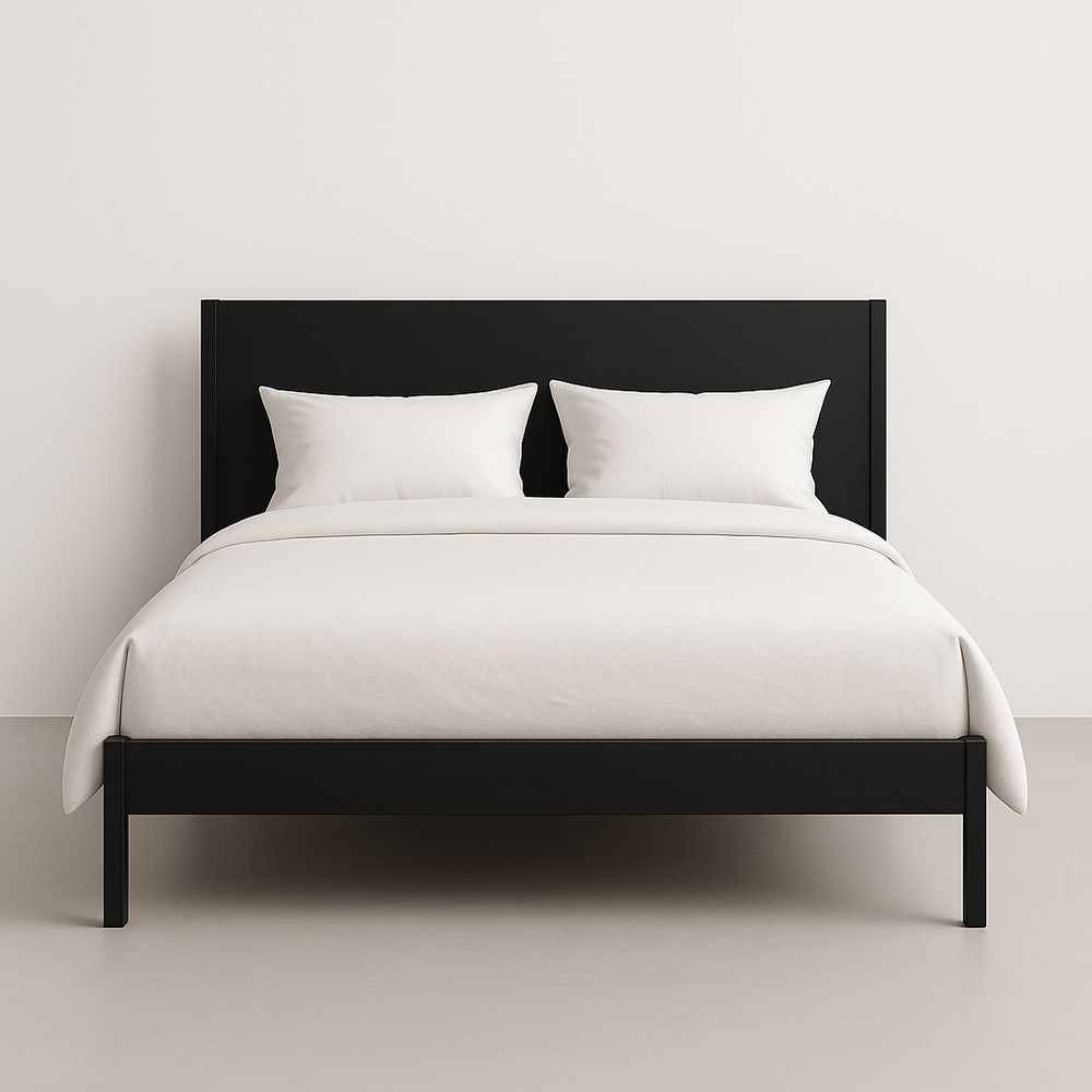 Lit Double en Bois Noir 140x200 cm