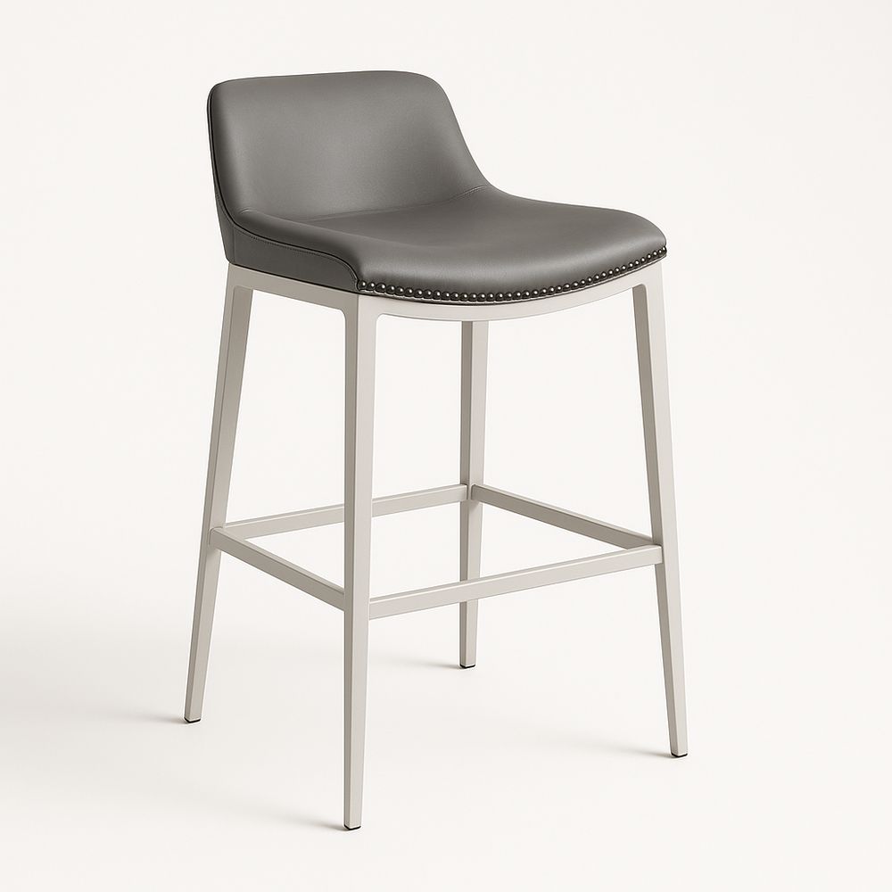 Tabouret de Bar en Métal et Cuir Synthétique Gris