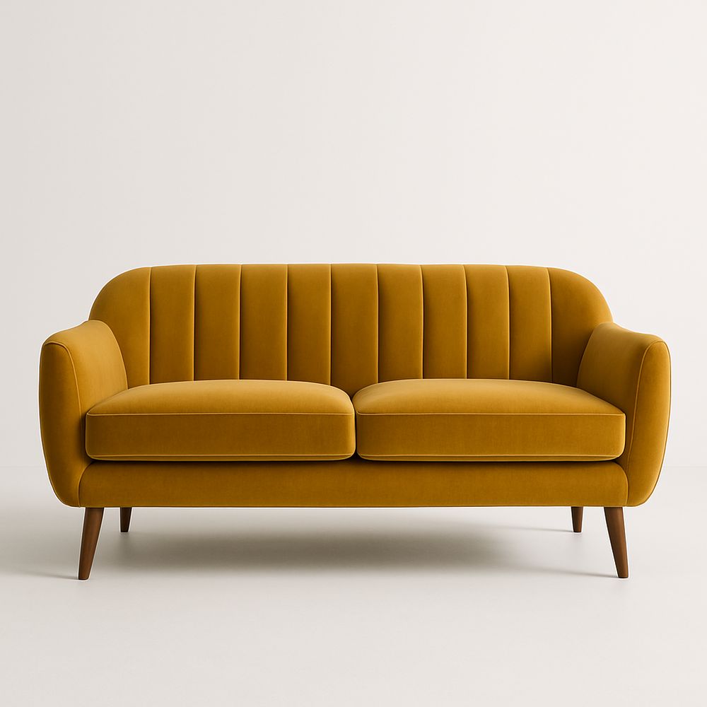 Canapé 2 Places Velours Ocre Bois