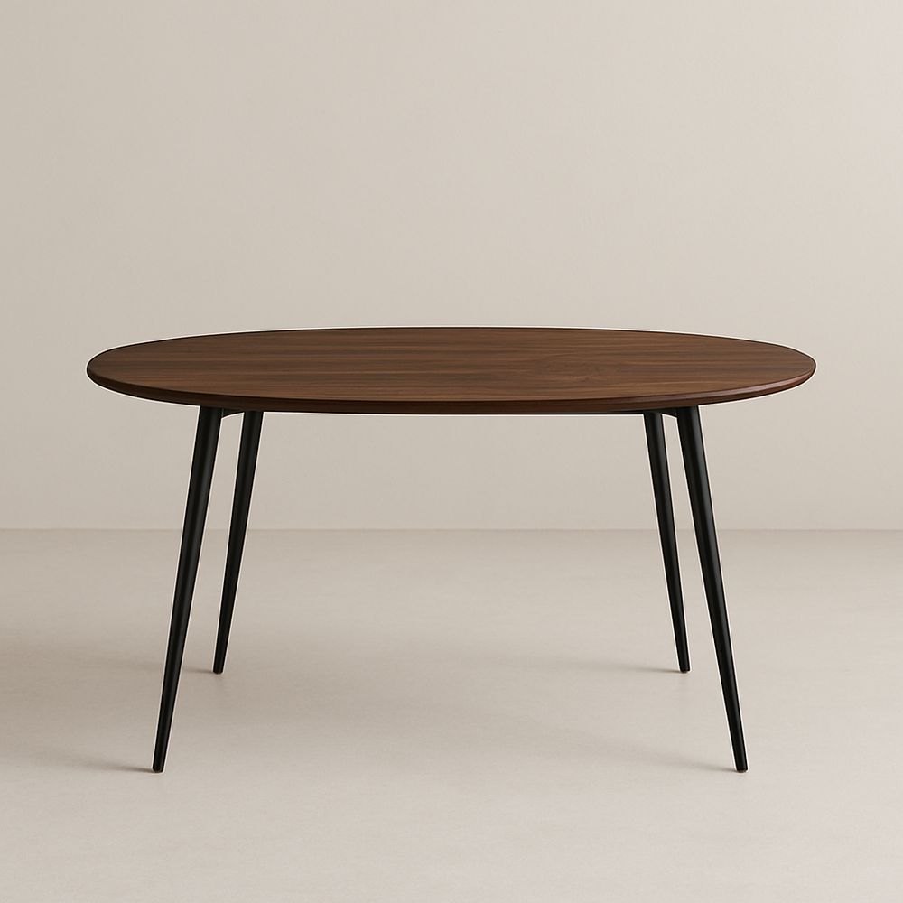 Table ovale en bois de noyer avec pieds en métal