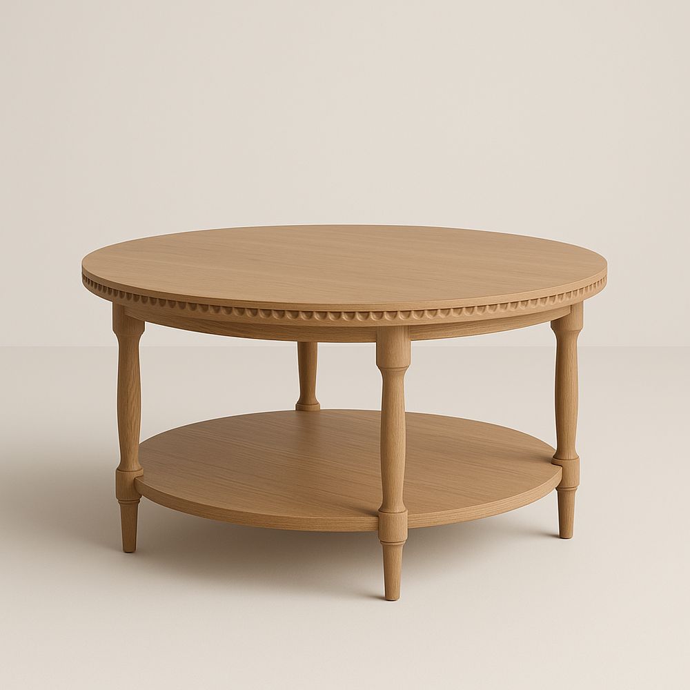 Table basse ronde en bois de chêne avec étagère 80cm