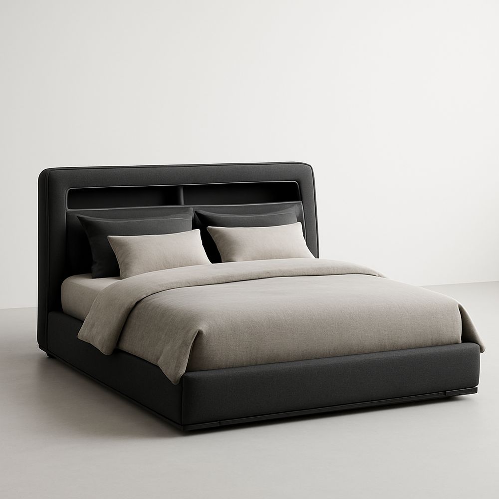 Lit en tissu 160x200 cm Gris/Noir