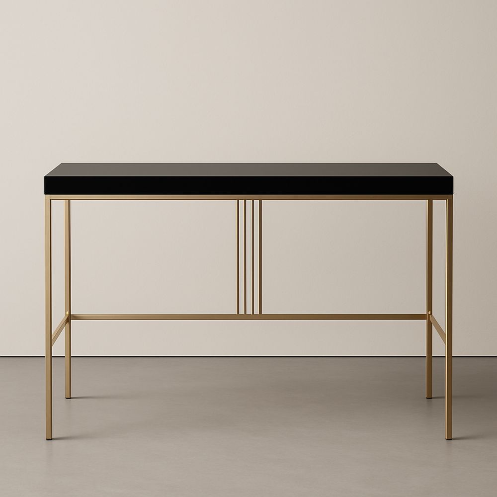 Table console en métal doré et MDF noir 110 cm x 40 cm x 75 cm