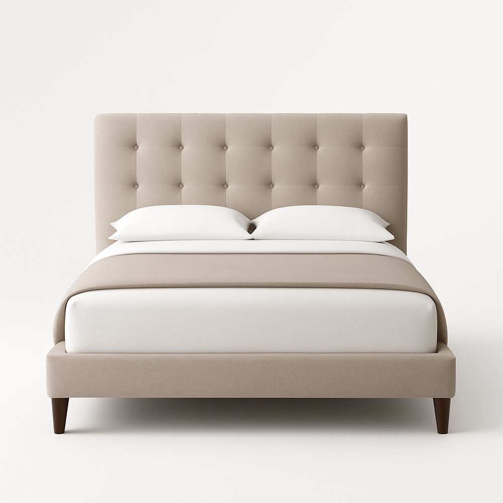 Lit Double Tissu Beige avec Tête de Lit Matelassée 140x200 cm