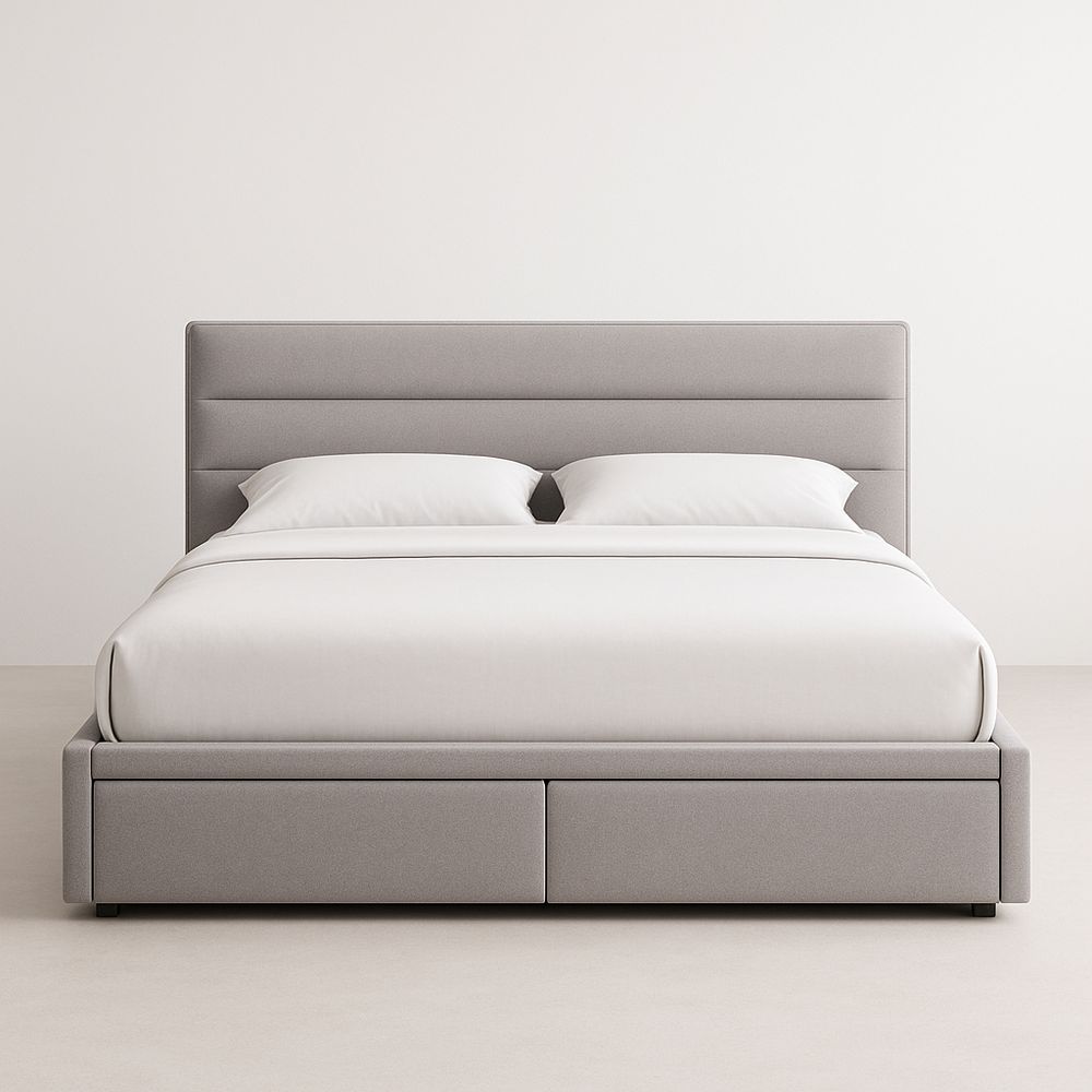 Lit double en tissu polyester gris avec tiroirs 160x200 cm