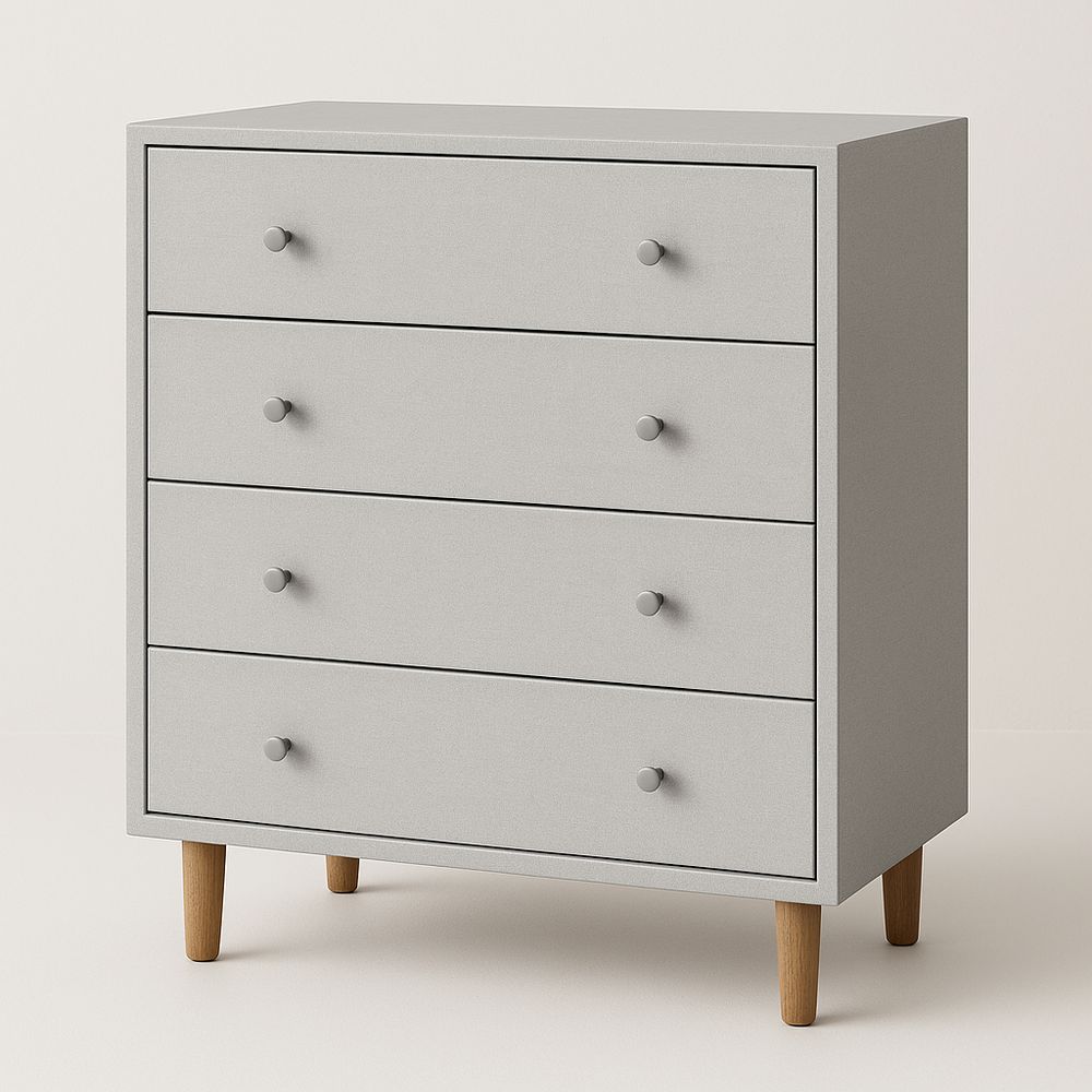Commode 4 tiroirs en MDF et pieds en bois gris 80x40x100 cm