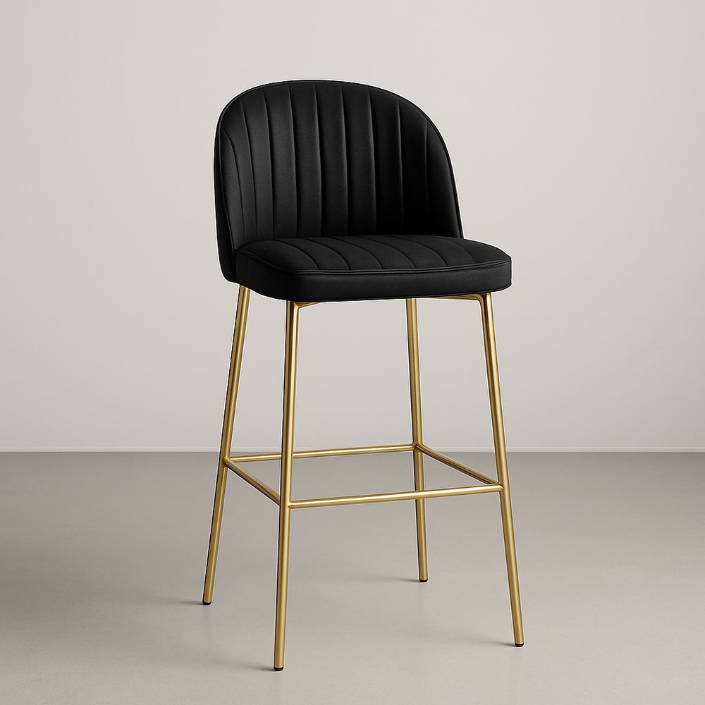 Tabouret de Bar en Tissu Noir avec Structure en Métal Doré 108cm