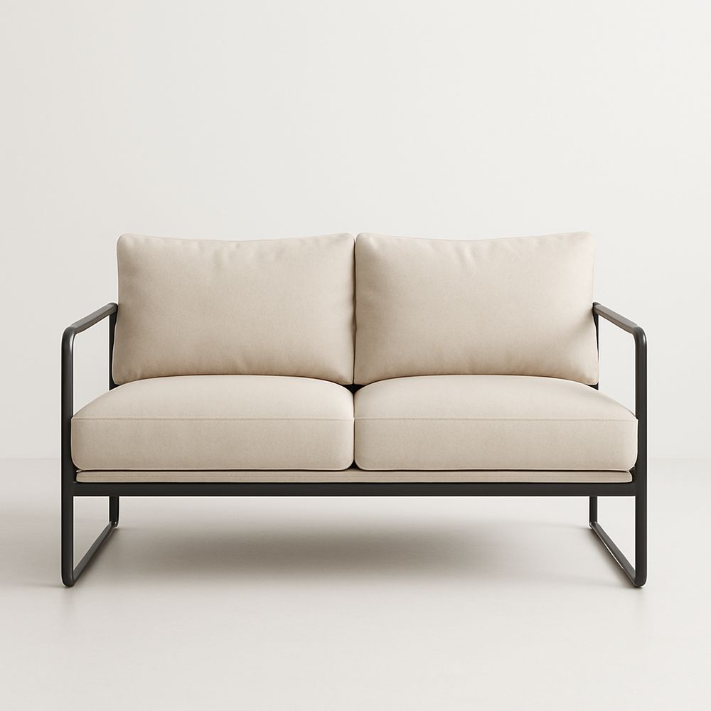 Canapé 2 Places Cadre Métal Coussins Tissu Beige