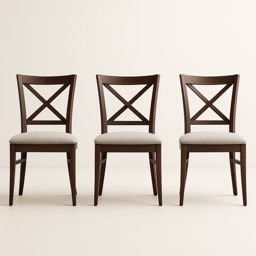 Chaises en Bois Massif avec Sièges Rembourrés, Ensemble de 3