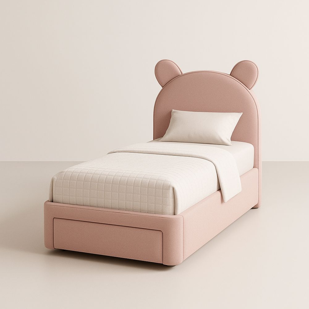 Lit Enfant Forme Ours Tissu Polyester Bois 190x90 cm Rose