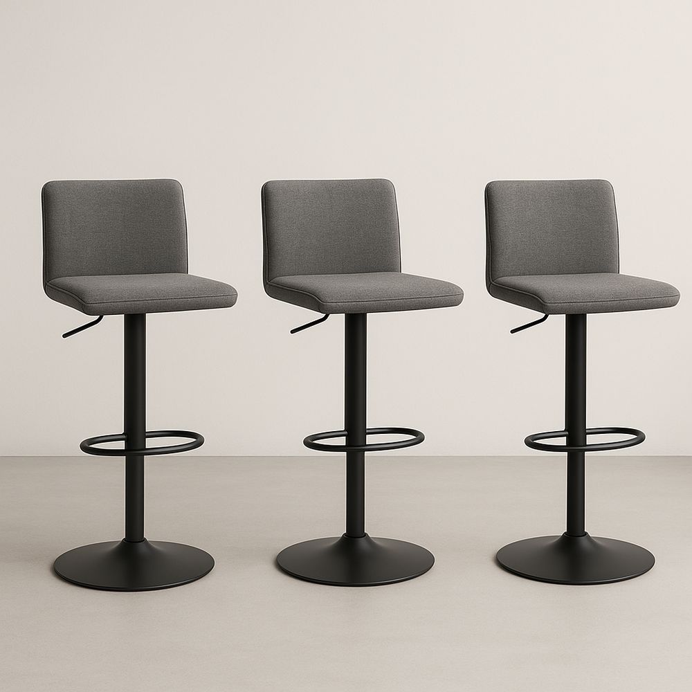 Tabouret de Bar en Tissu Gris avec Pied en Métal Noir