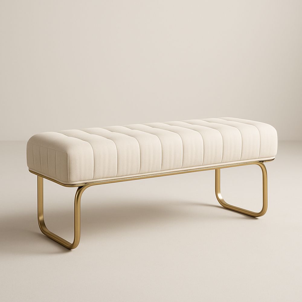 Banc en Métal Doré et Tissu Beige 120cm