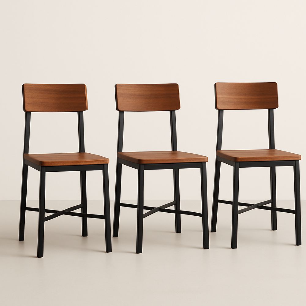 Chaises en bois et métal (lot de 3)