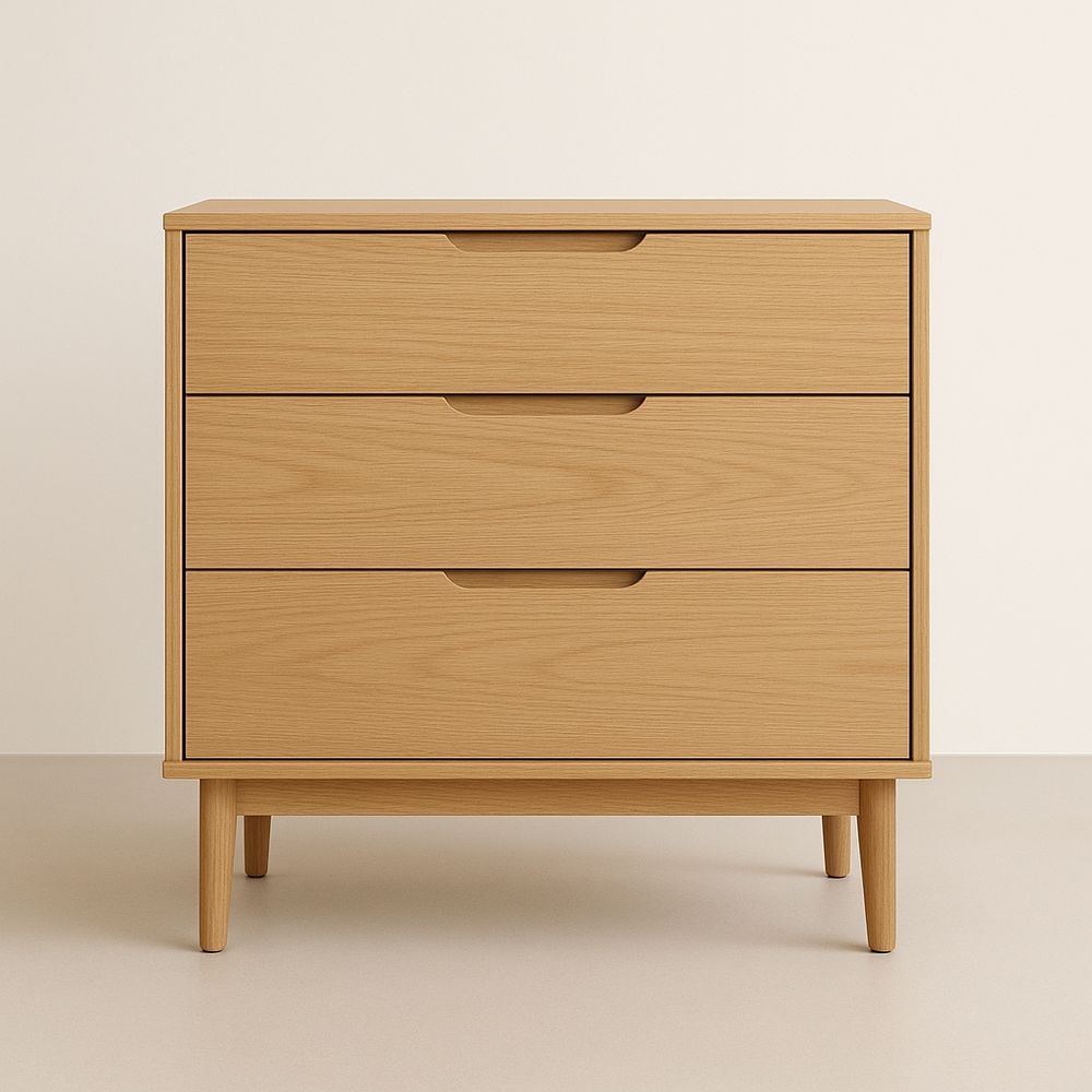 Commode en bois MDF 3 tiroirs chêne clair 80x40x85 cm