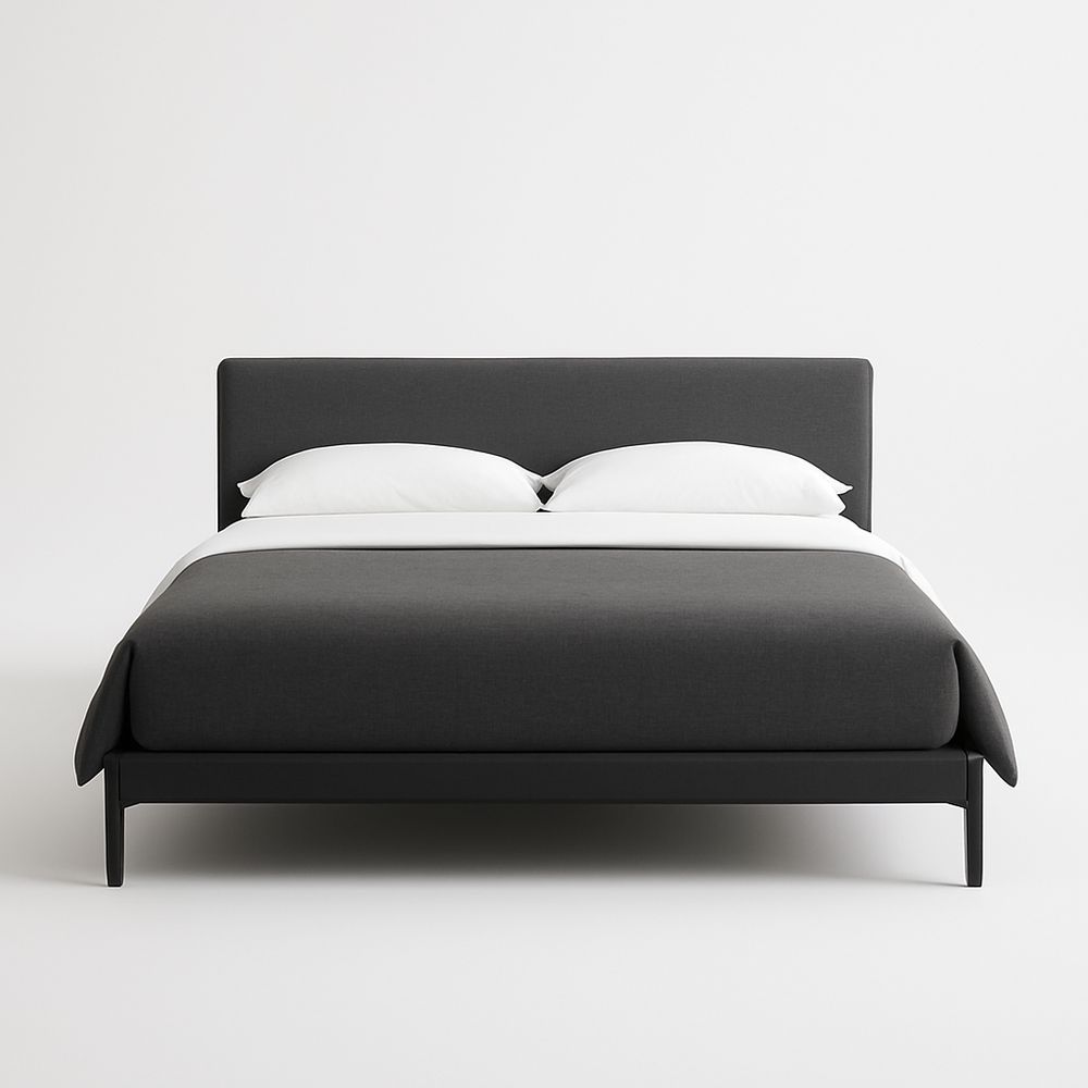 Lit double en bois et tissu gris foncé 160x200 cm