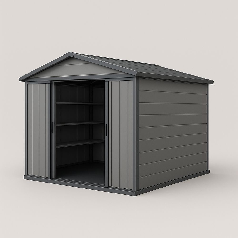 Abri de jardin en métal gris 210x180x195cm avec portes coulissantes