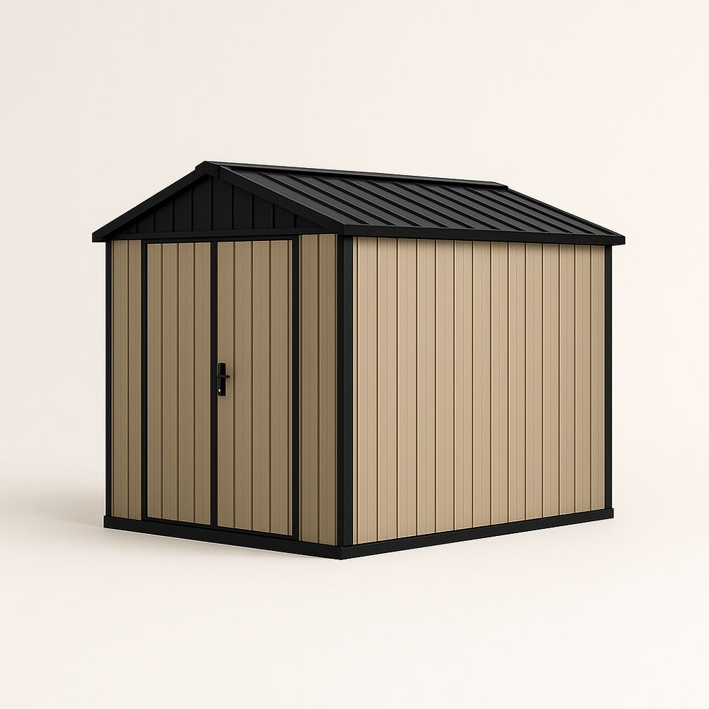 Abri de jardin en métal beige et noir