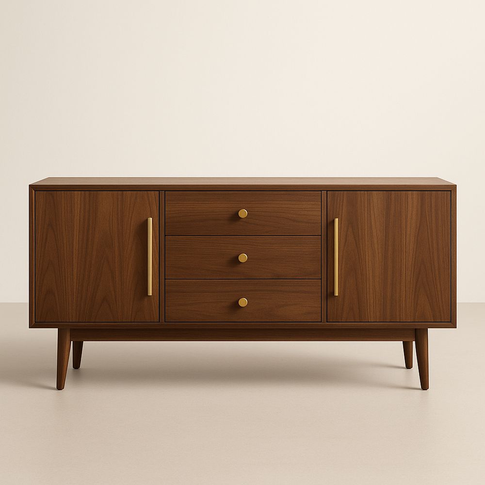 Buffet en bois de noyer avec poignées en métal