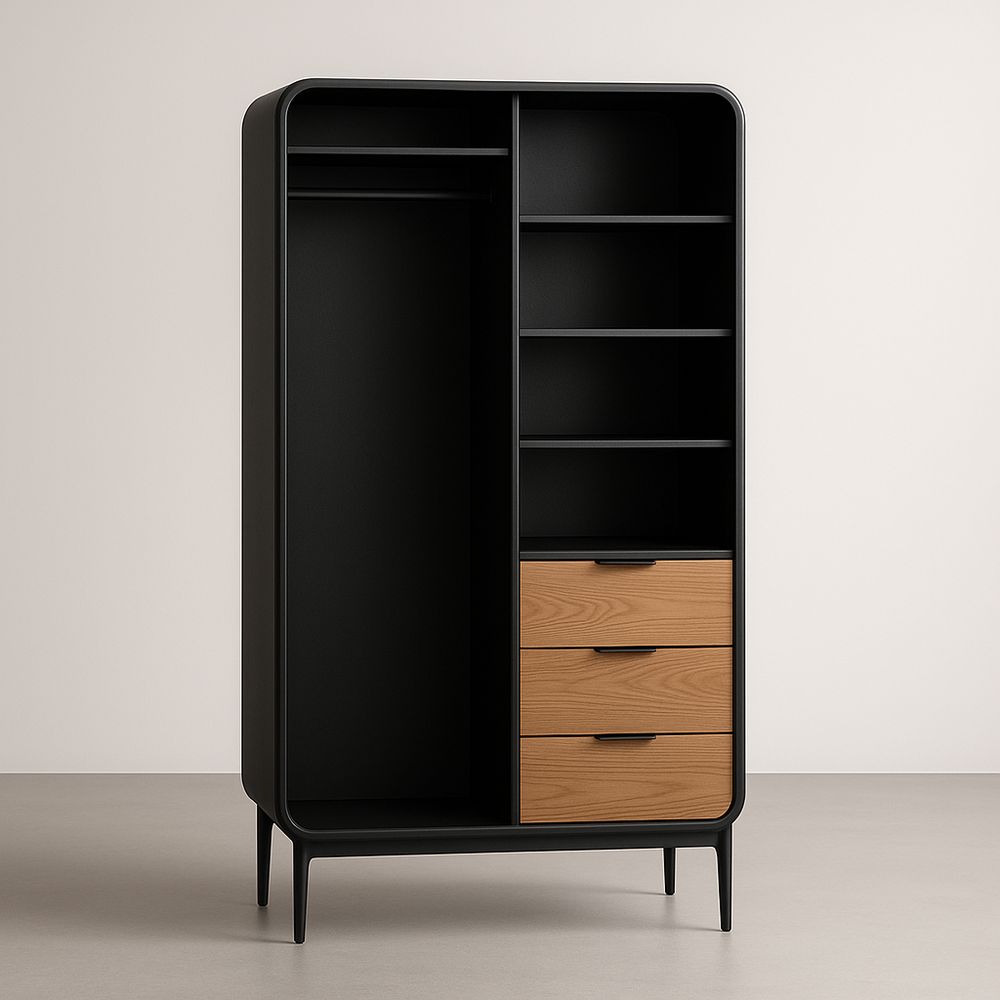 Armoire en métal et bois avec étagères et tiroirs Noir
