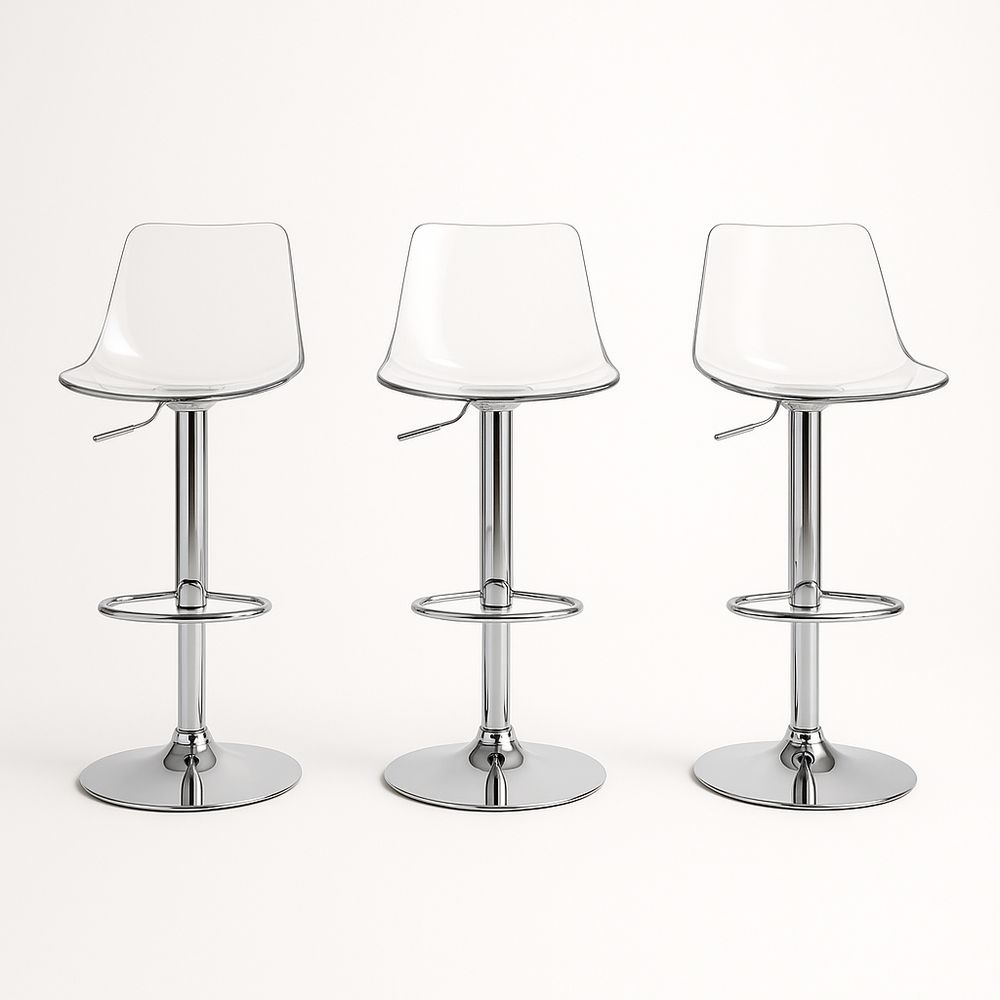 Tabourets de Bar en Acrylique et Métal Chromé Lot de 3