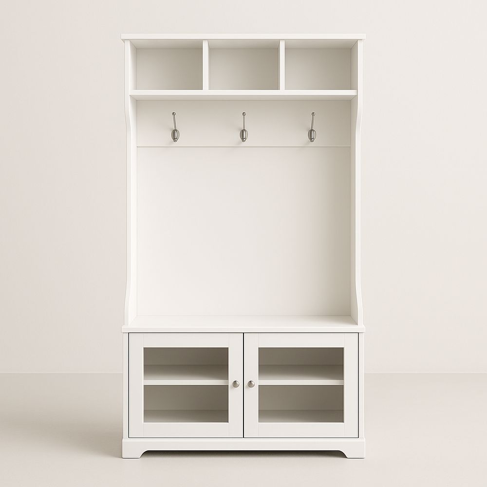 Portemanteau en bois MDF avec étagères et crochets 180x100x40 cm