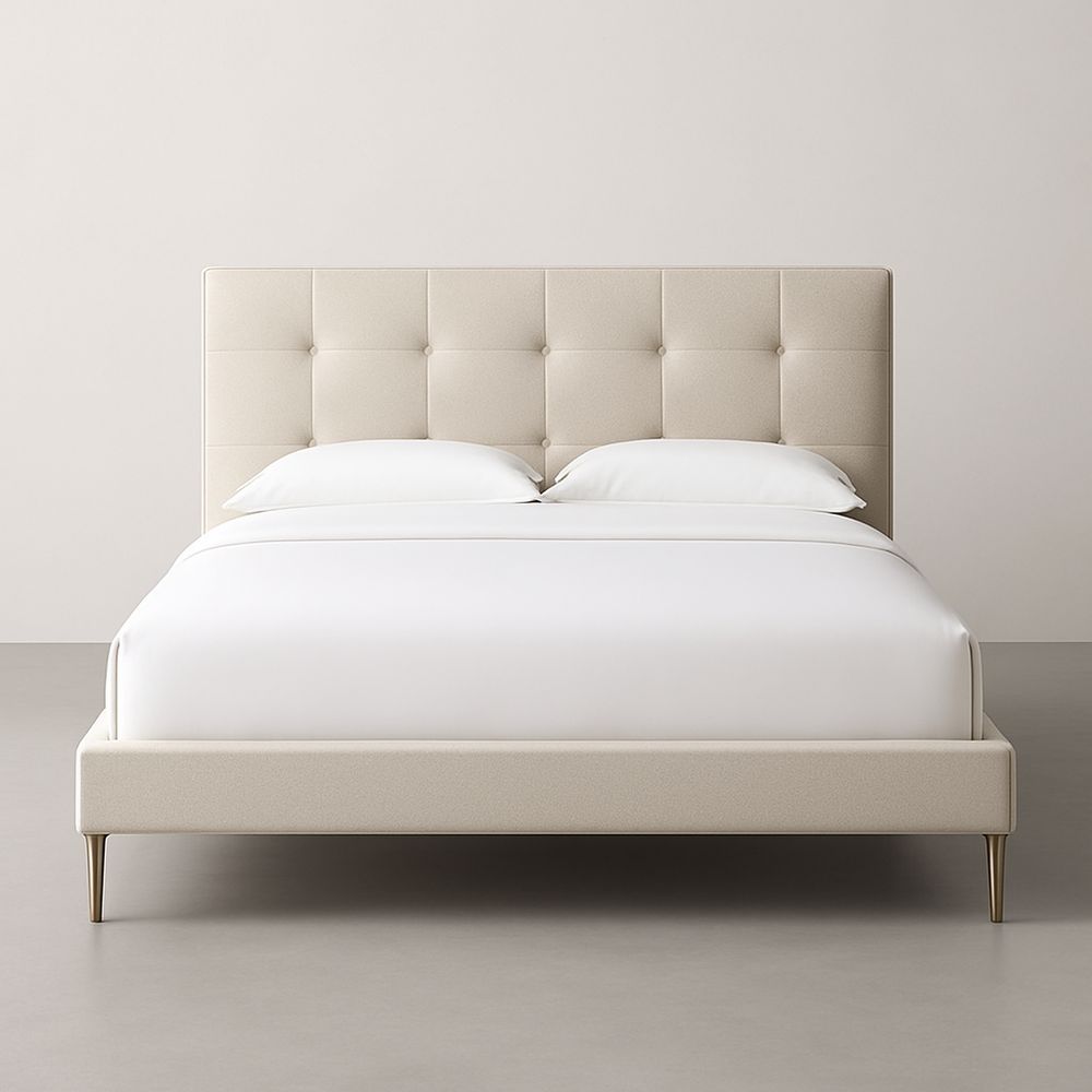 Lit double en bois et métal avec tissu capitonné 140x200 cm Beige