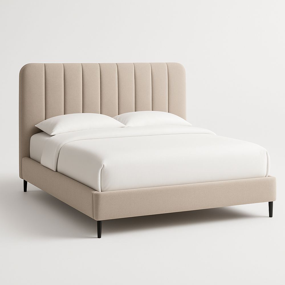 Lit double en tissu polyester beige