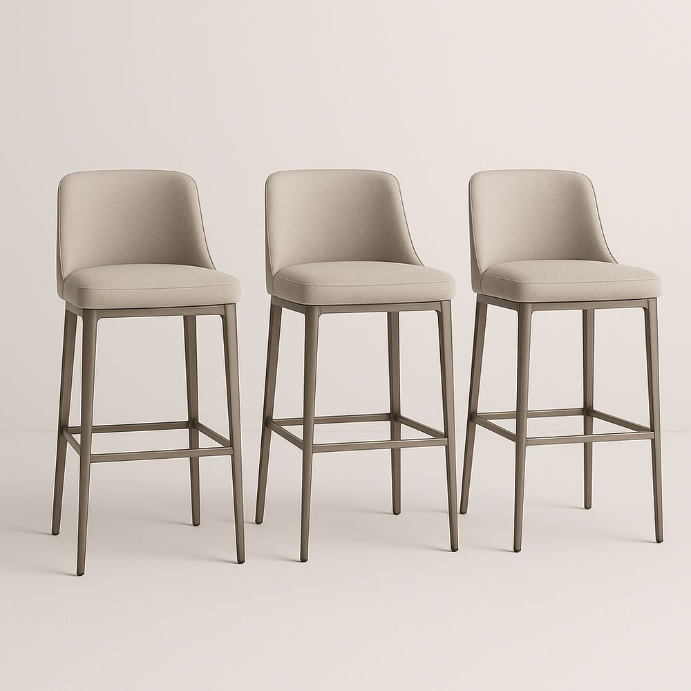 Ensemble de 3 Tabourets de Bar en Tissu Beige