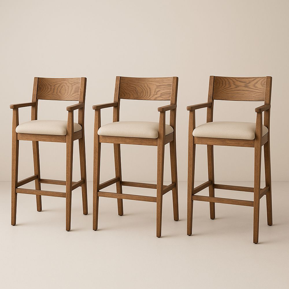 Ensemble de 3 Tabourets de Bar en Bois avec Assise en Mousse
