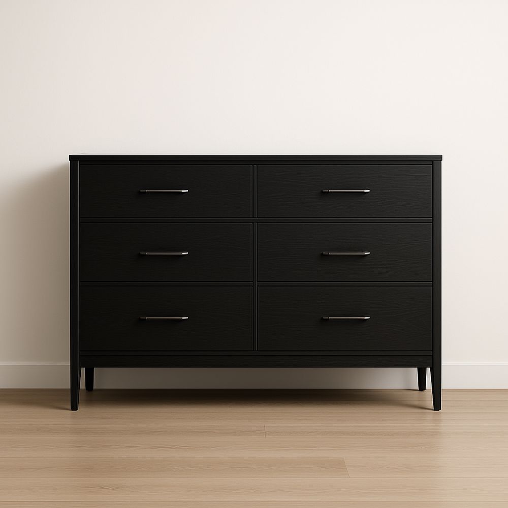 Commode 6 tiroirs en bois noir 120x40x80 cm
