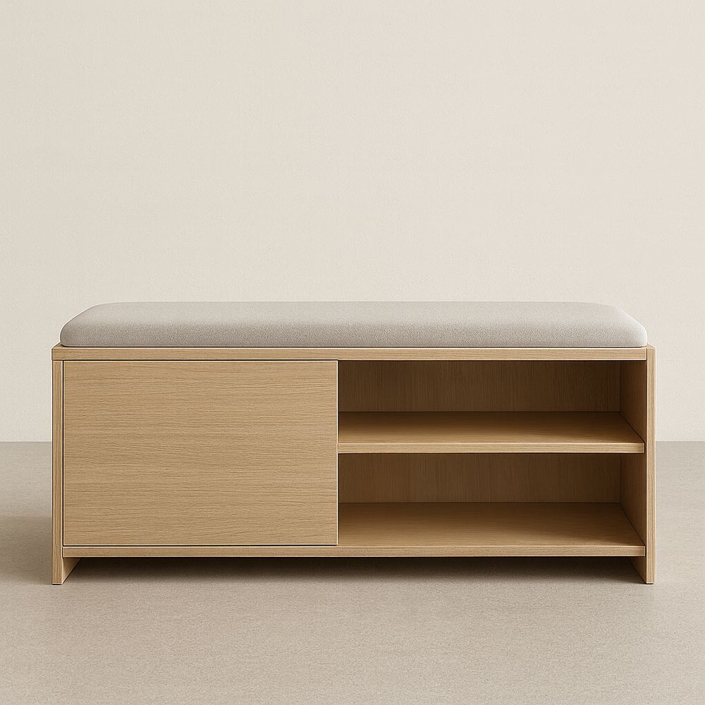Banc de rangement en bois avec coussin en tissu 120x40x45 cm