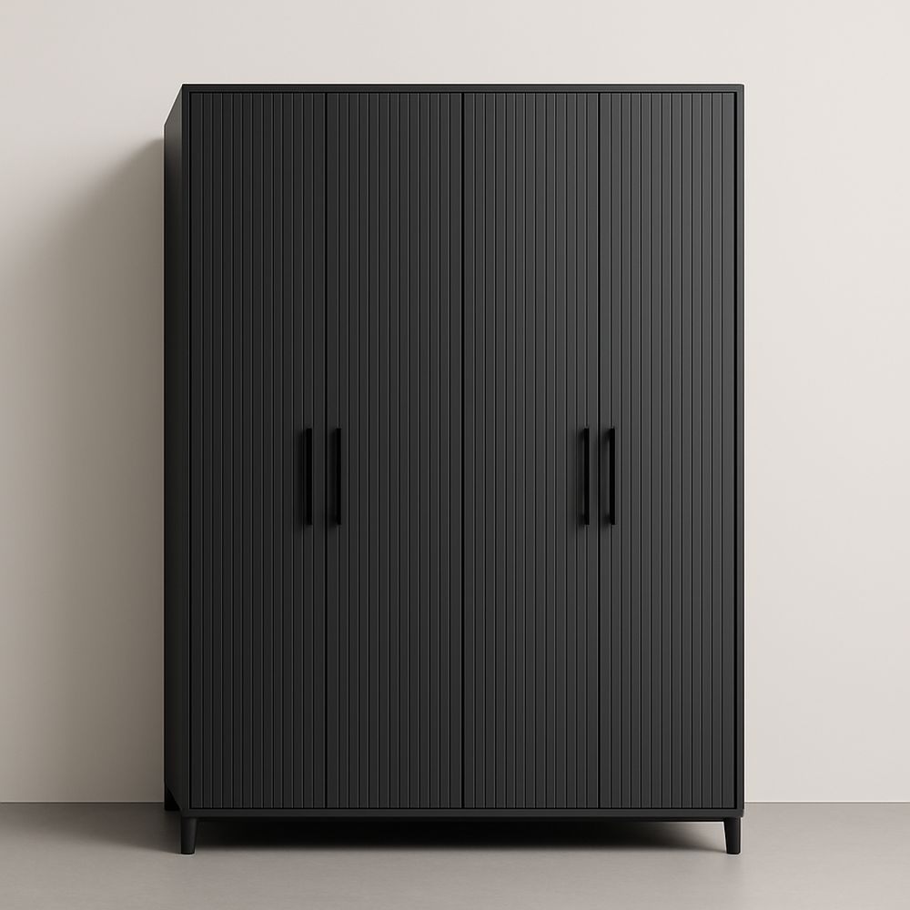 Armoire en Bois Noir à 4 Portes 200x180x60 cm