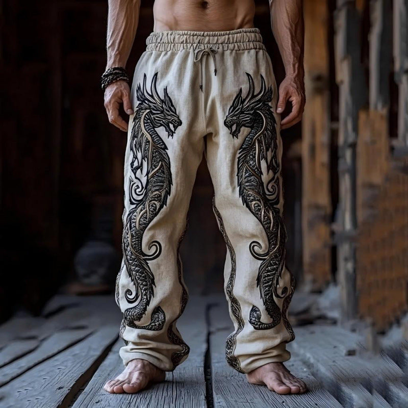Vikingský styl 🛡️ vyšívané 🐉 dračí kalhoty 👖 – směs síly a individuality 💪✨