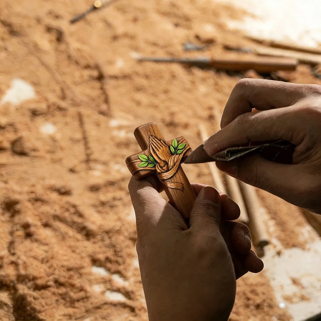 ✝️ Ručně vyrobený dřevěný kapesní modlitební kříž