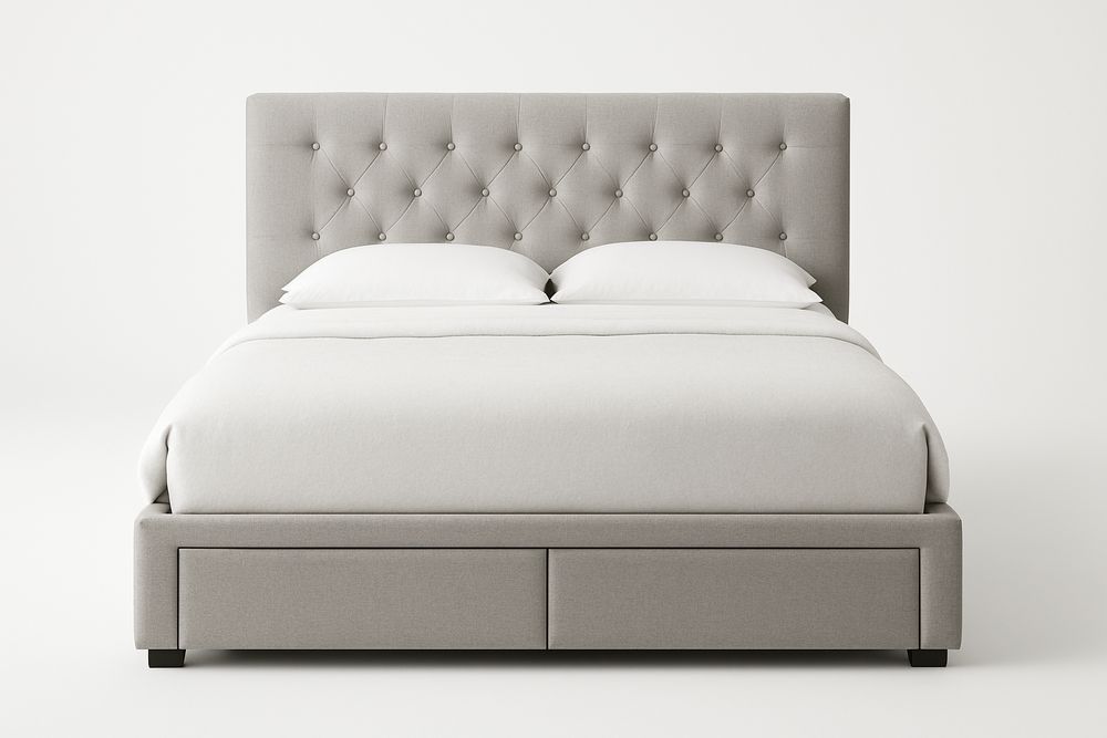 Lit Double en Bois avec Tête de Lit Capitonnée et Rangements-Verdaflora