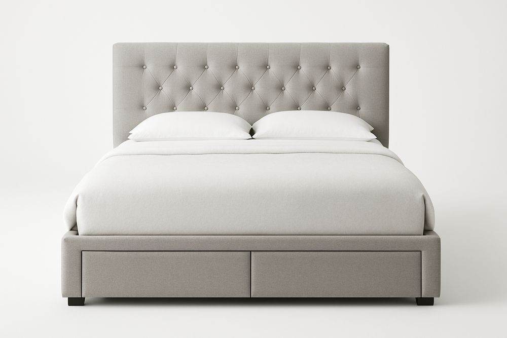 Lit Double en Bois avec Tête de Lit Capitonnée et Rangements-Verdaflora