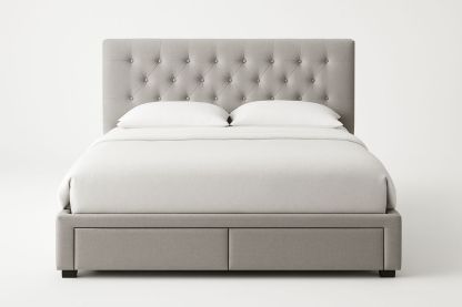 Lit Double en Bois avec Tête de Lit Capitonnée et Rangements-Verdaflora