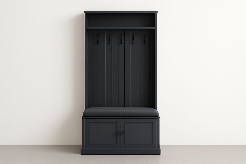 Banc d'entrée en bois avec coussin et crochets 180x85x40 cm Noir-Verdaflora